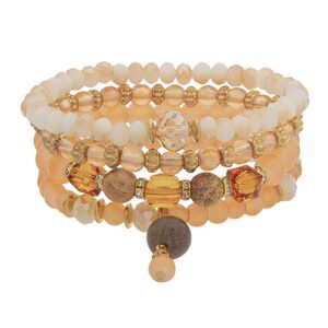 Jasper & Crystal Golden 4pc Stackable Beaded Bracelet Boho Layered Jewelry Set